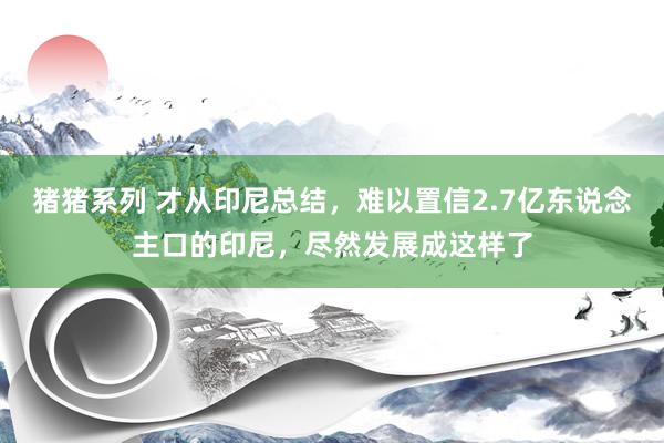 猪猪系列 才从印尼总结，难以置信2.7亿东说念主口的印尼，尽然发展成这样了