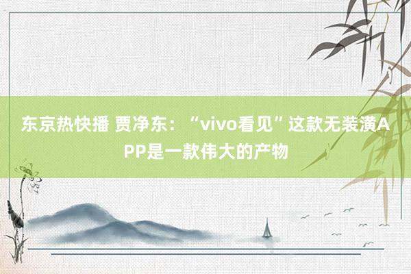 东京热快播 贾净东：“vivo看见”这款无装潢APP是一款伟大的产物