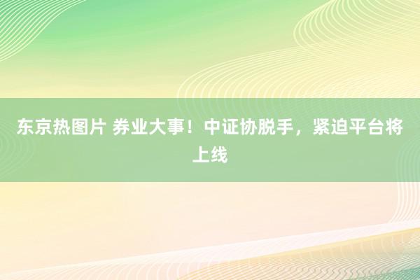 东京热图片 券业大事！中证协脱手，紧迫平台将上线